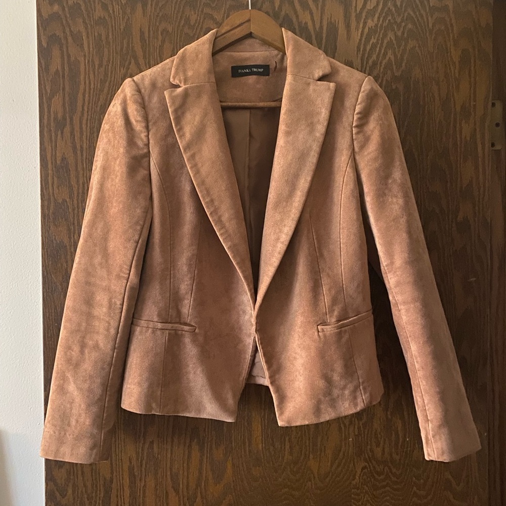 Ivanka Trump Tan Faux-Suede Open-Front Blazer Jacket Size 4-Excellent Condition